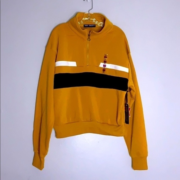 roma concept Tops - New mustard color-block half zip sweatshirt pullover plus size 3X NWT